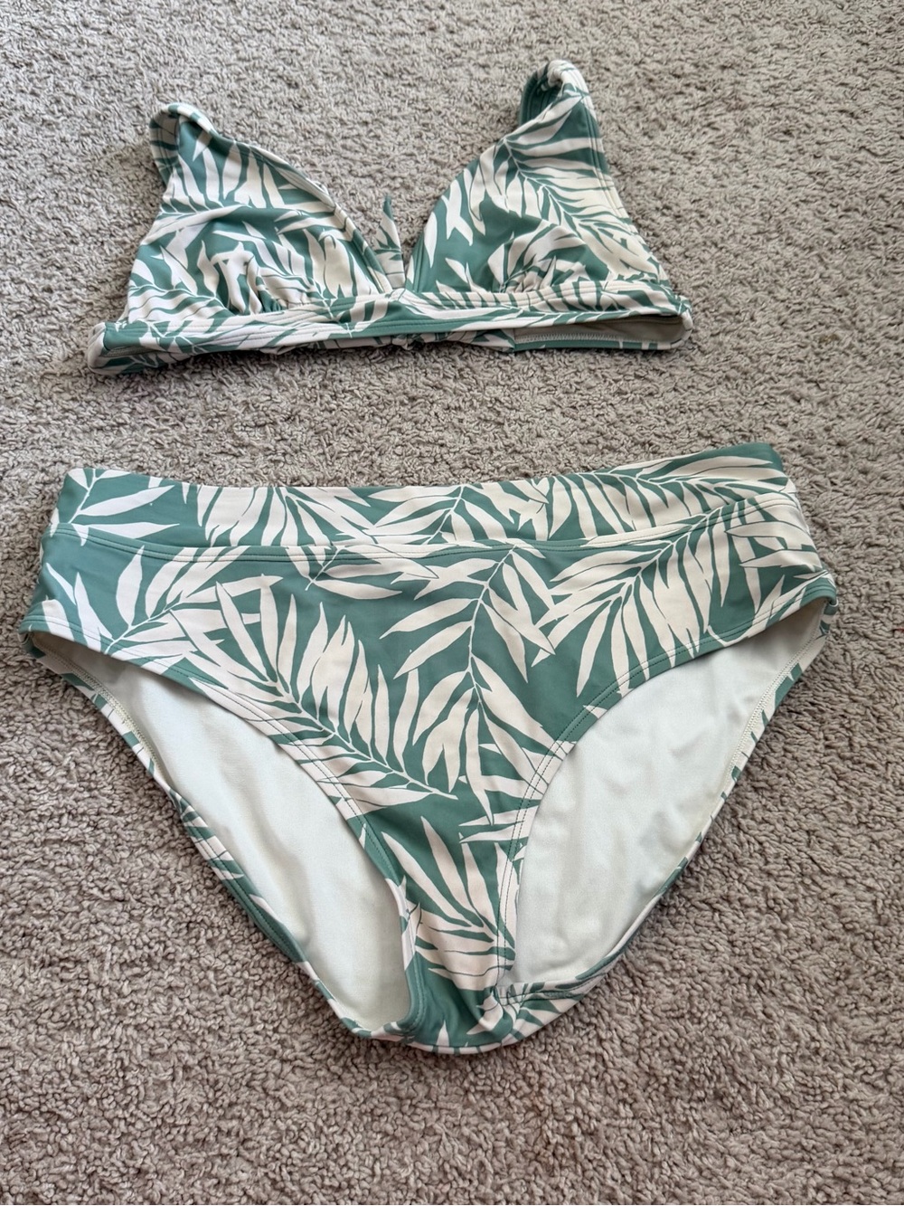 Tropical Leaf Green & Cream Two-Piece Bikini